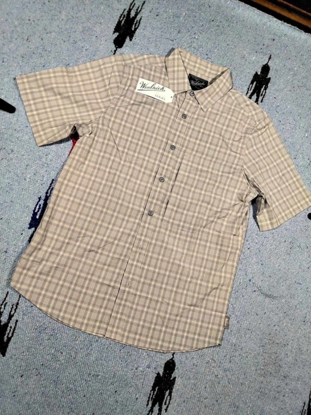 Woolrich Adventure Series Path Point SS Men's M Modern Gray Plaid Quick Dry 6350